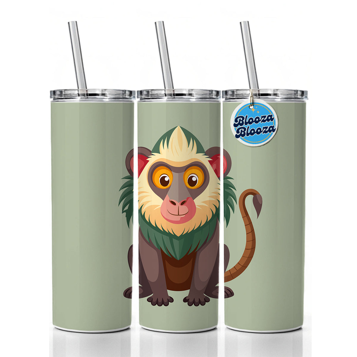 Baboon Cute Skinny Tumbler 20oz with Straw Insulated Water Bottle Gift