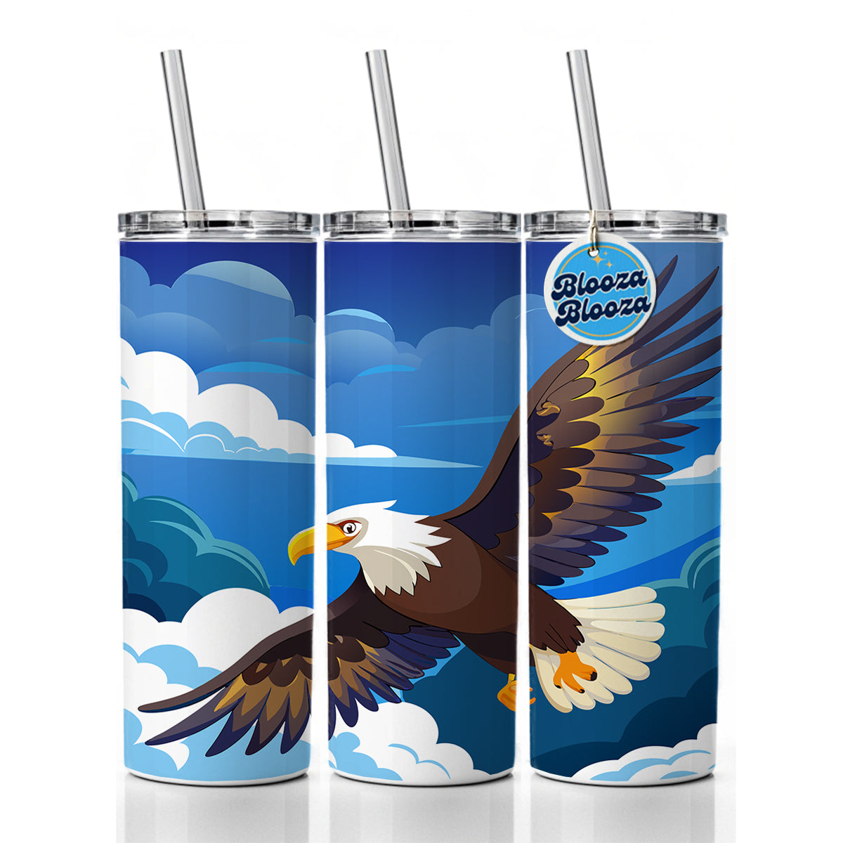 Bald Eagle Flying Skinny Tumbler 20oz with Straw Insulated Water Bottle Gift