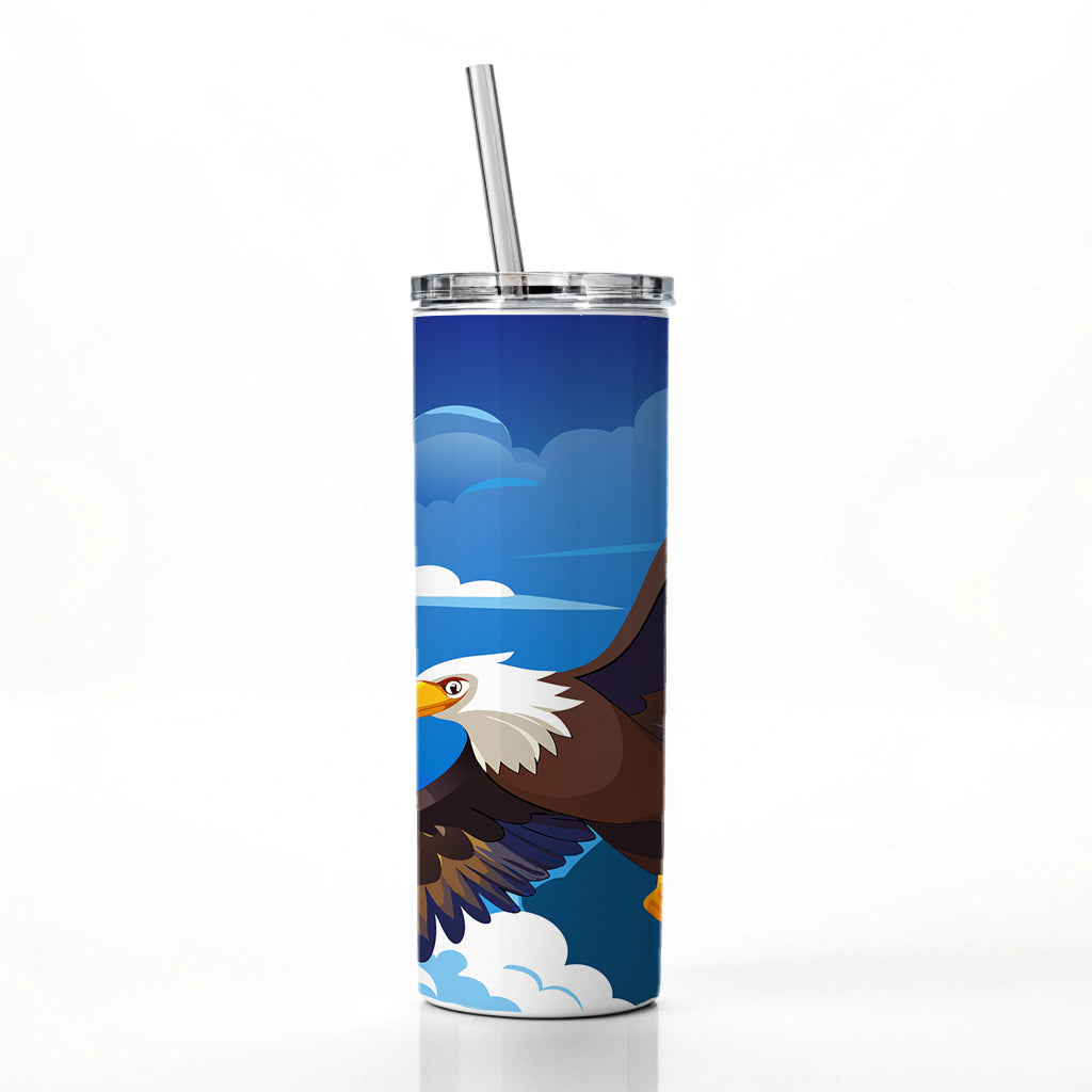 Bald Eagle Flying Skinny Tumbler 20oz with Straw Insulated Water Bottle Gift