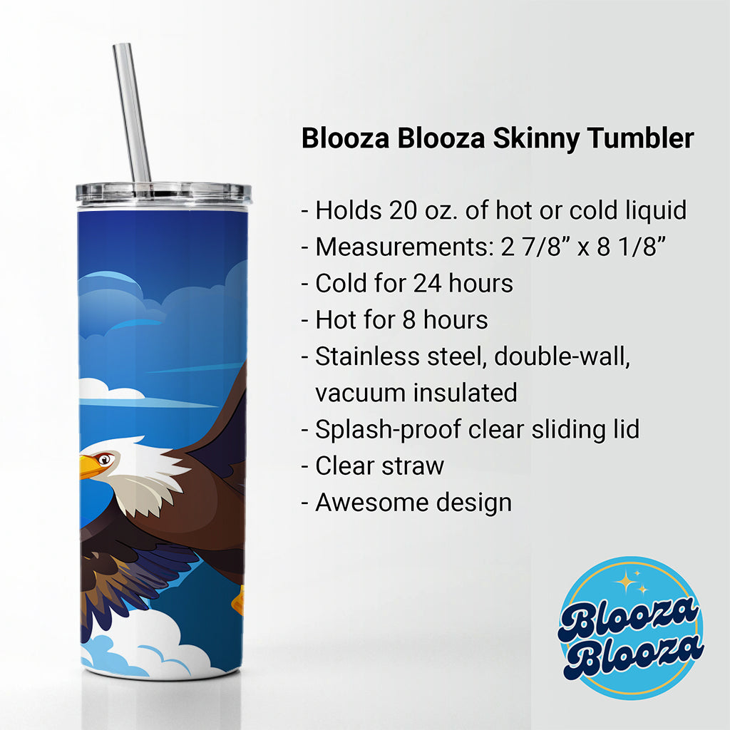 Bald Eagle Flying Skinny Tumbler 20oz with Straw Insulated Water Bottle Gift