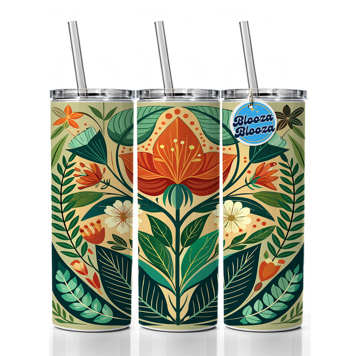 Botanical Floral Art Nouveau Design Skinny Tumbler 20oz with Straw Insulated Water Bottle Gift