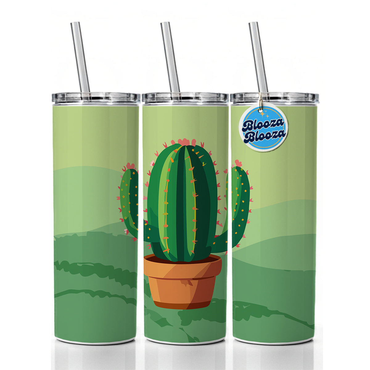 Cactus Green Skinny Tumbler 20oz with Straw Insulated Water Bottle Gift