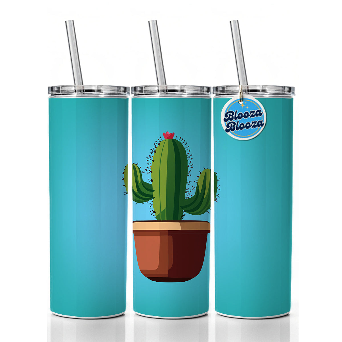Cactus in Pot Skinny Tumbler 20oz with Straw Insulated Water Bottle Gift
