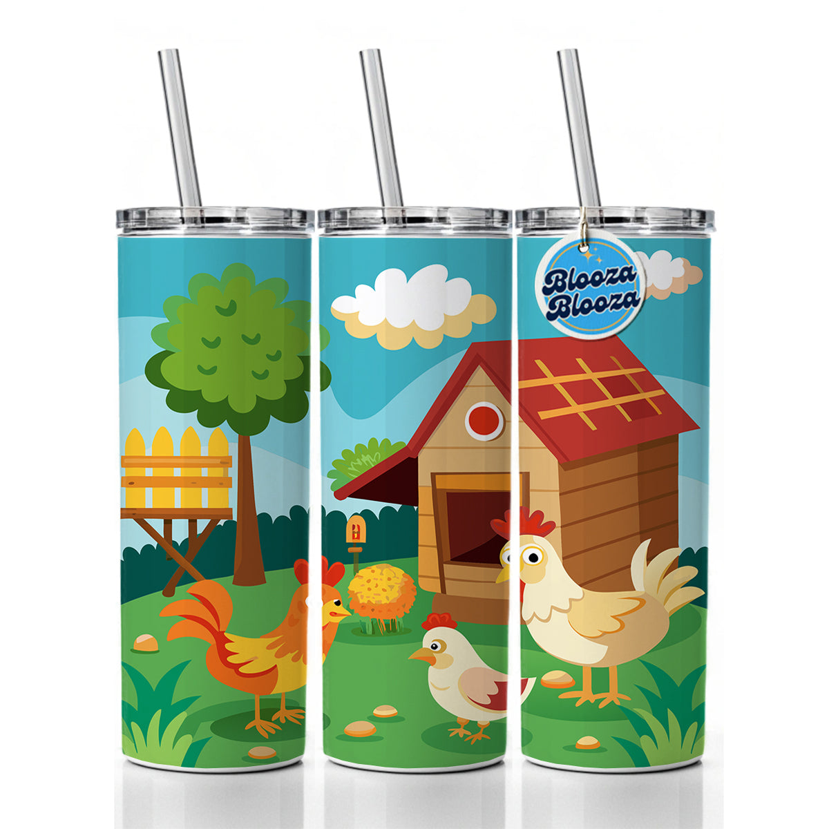Chickens and Coop Cute Skinny Tumbler 20oz with Straw Insulated Water Bottle Gift