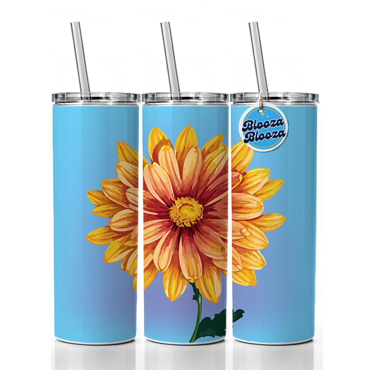 Chrysanthemum Mum Flower Yellow Watercolor Skinny Tumbler 20oz with Straw Insulated Water Bottle Gift