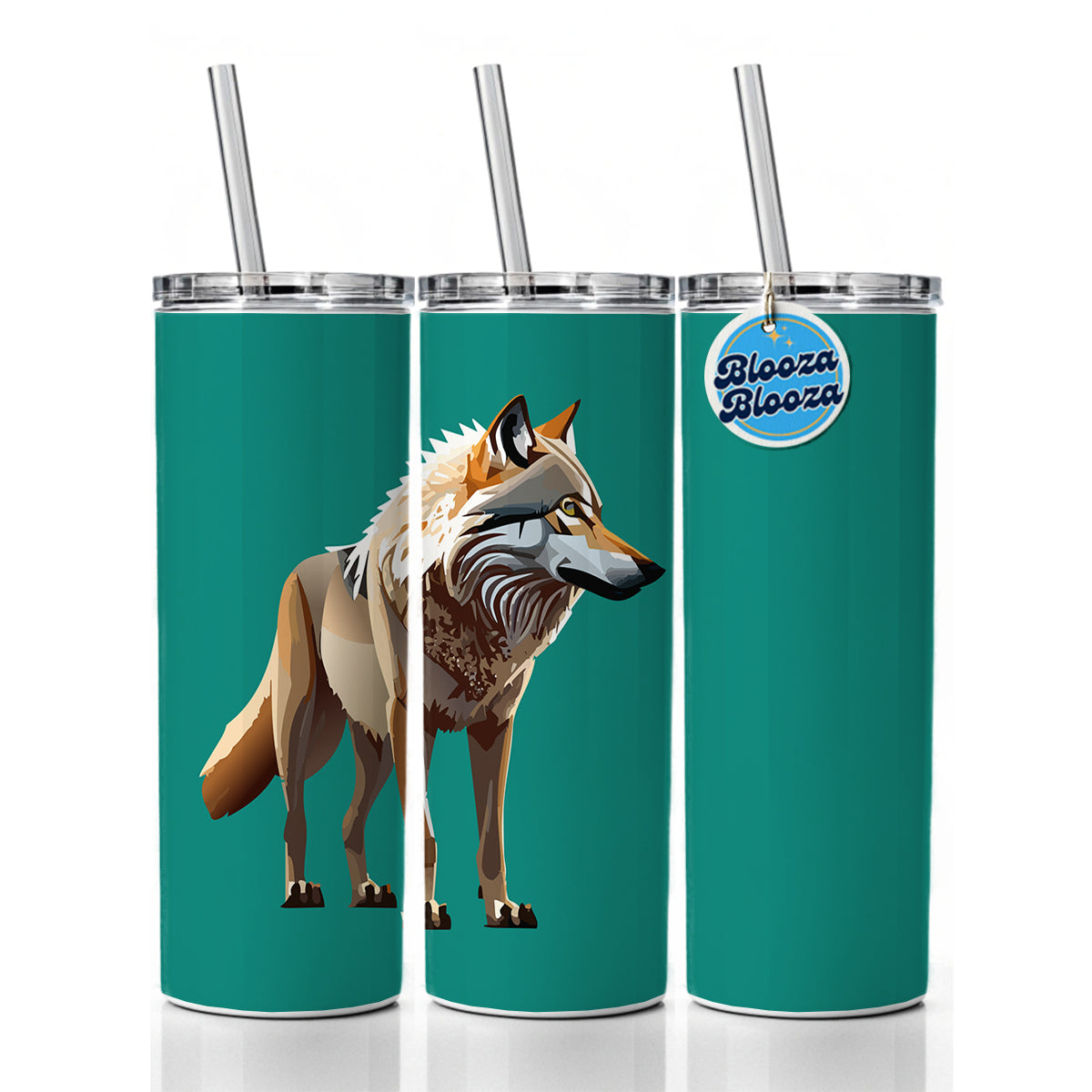 Dire Wolf Standing Skinny Tumbler 20oz with Straw Insulated Water Bottle Gift