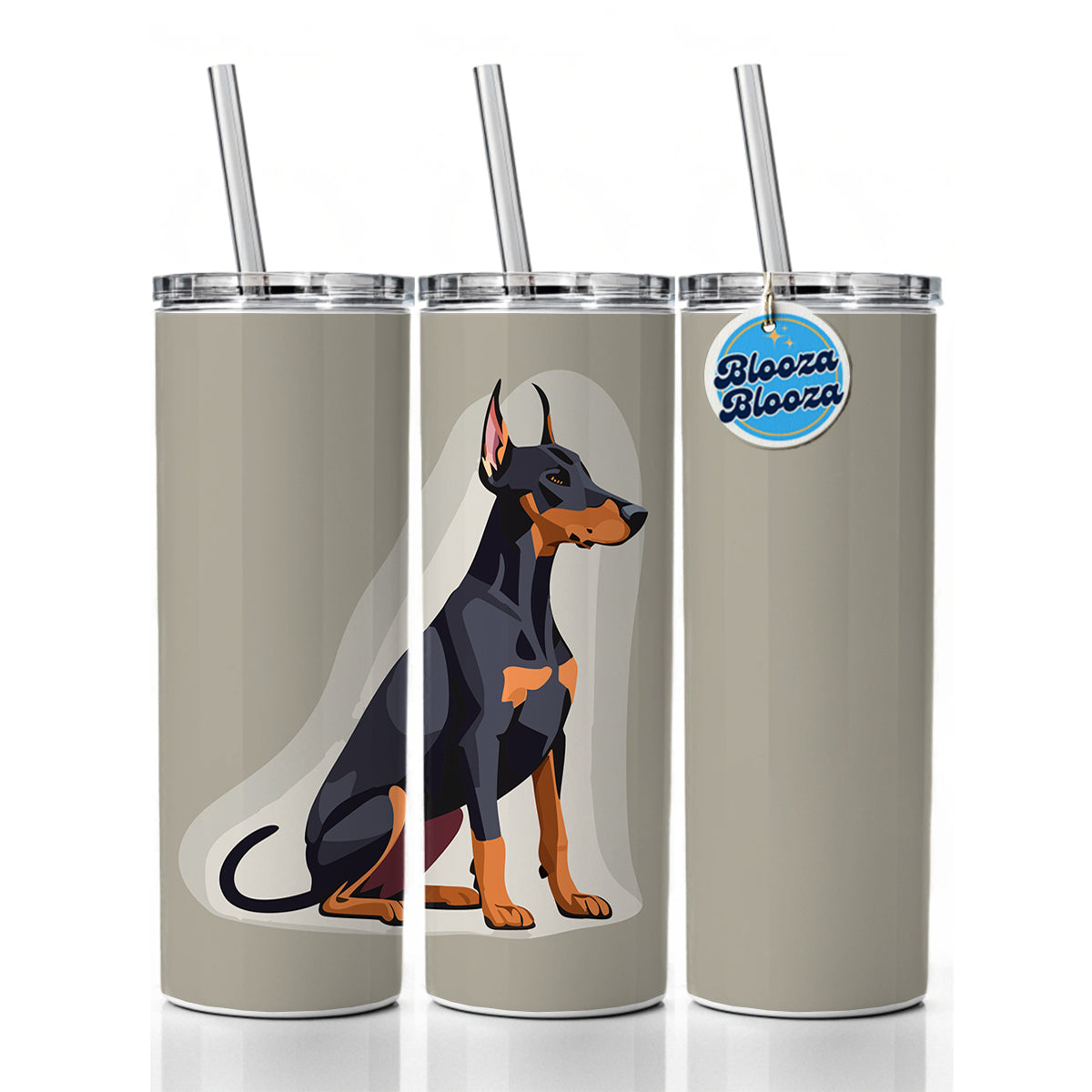 Doberman Dog Sitting Skinny Tumbler 20oz with Straw Insulated Water Bottle Gift