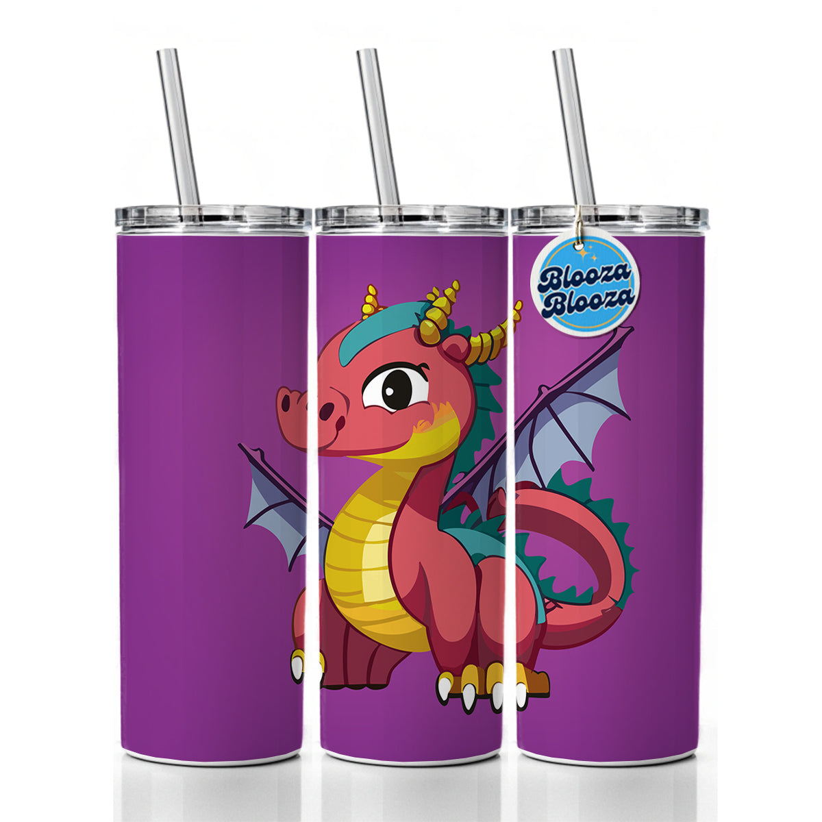 Dragon Colorful Skinny Tumbler 20oz with Straw Insulated Water Bottle Gift