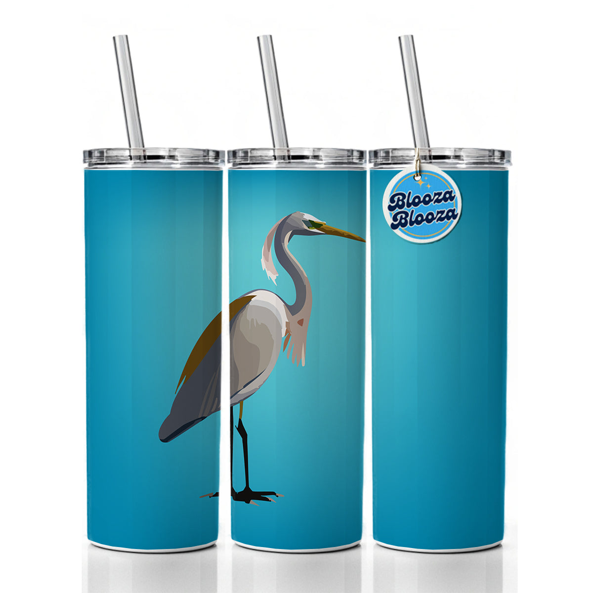 Egret Heron Bird Profile Skinny Tumbler 20oz with Straw Insulated Water Bottle Gift