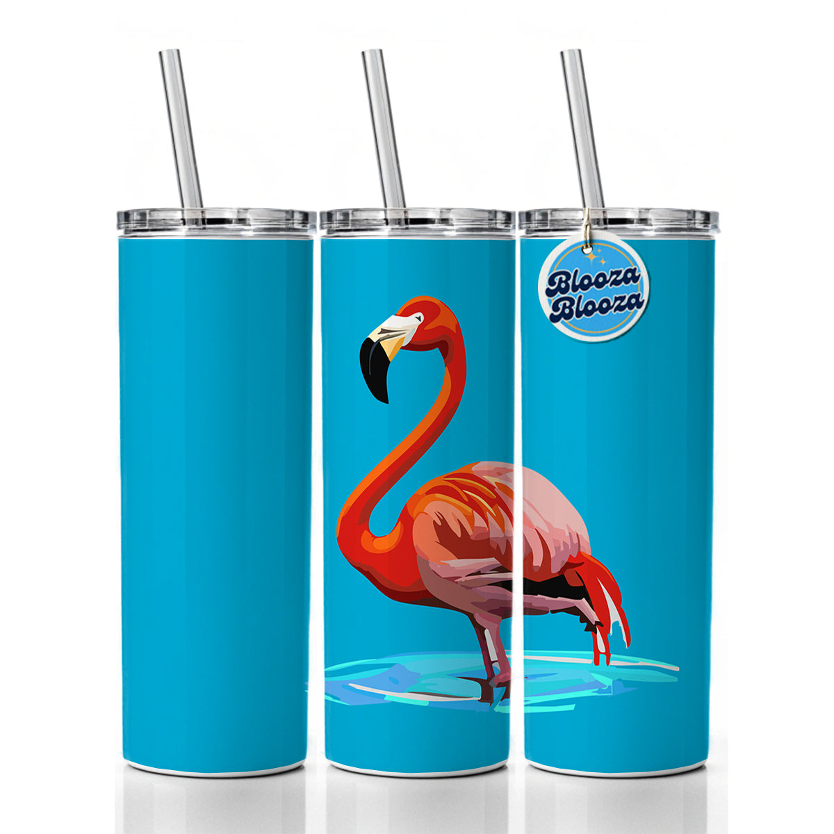 Flamingo Standing in Water Skinny Tumbler 20oz with Straw Insulated Water Bottle Gift