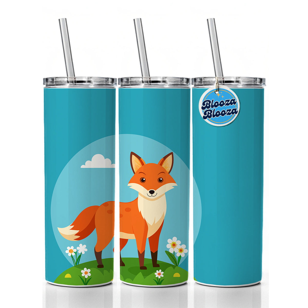 Fox in Meadow Skinny Tumbler 20oz with Straw Insulated Water Bottle Gift