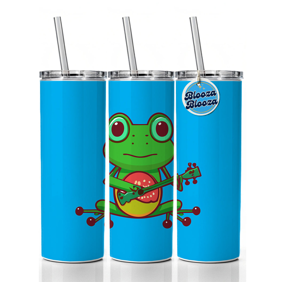 Frog Playing Banjo Guitar Music Funny Skinny Tumbler 20oz with Straw Insulated Water Bottle Gift