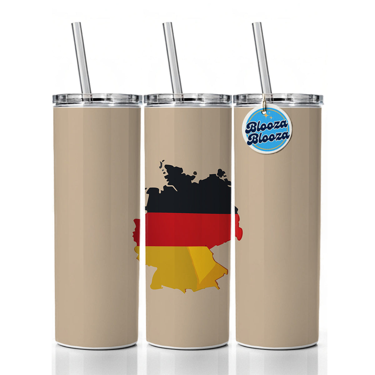 Germany German Flag Country Shape Skinny Tumbler 20oz with Straw Insulated Water Bottle Gift