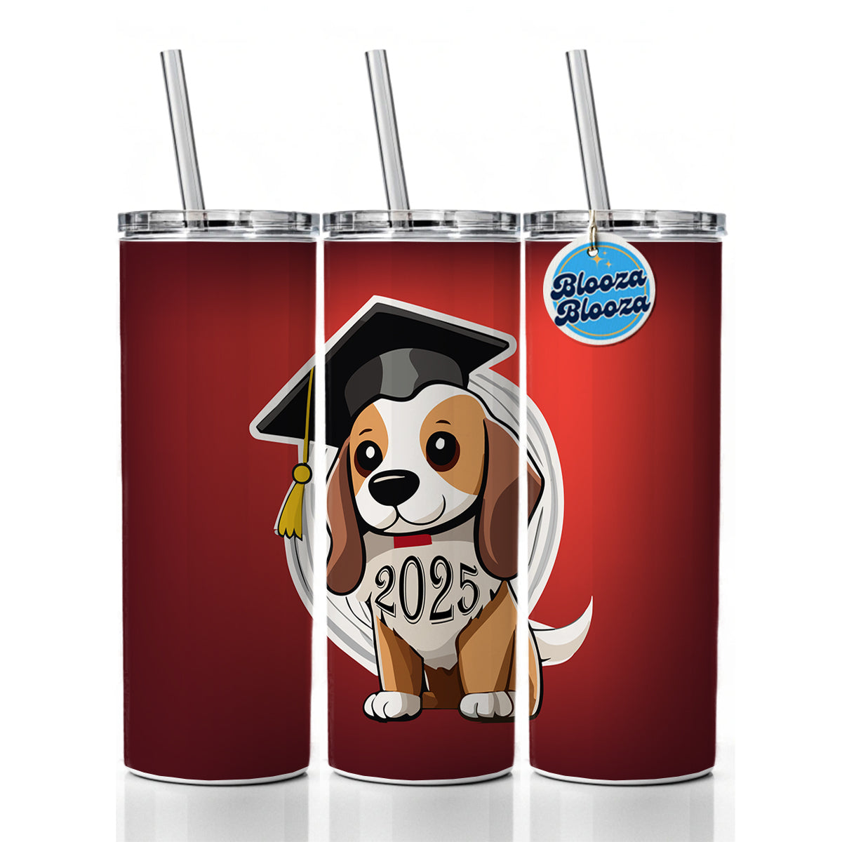Graduation Dog 2025 Graduate Skinny Tumbler 20oz with Straw Insulated Water Bottle Gift
