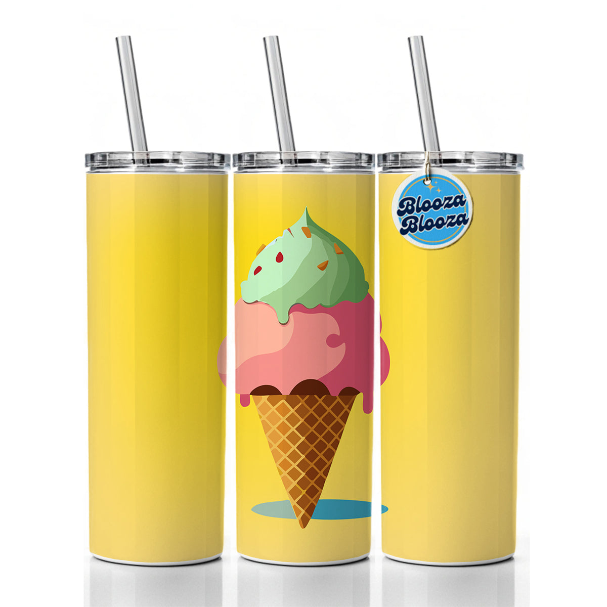 Ice Cream Cone Two Scoops Skinny Tumbler 20oz with Straw Insulated Water Bottle Gift