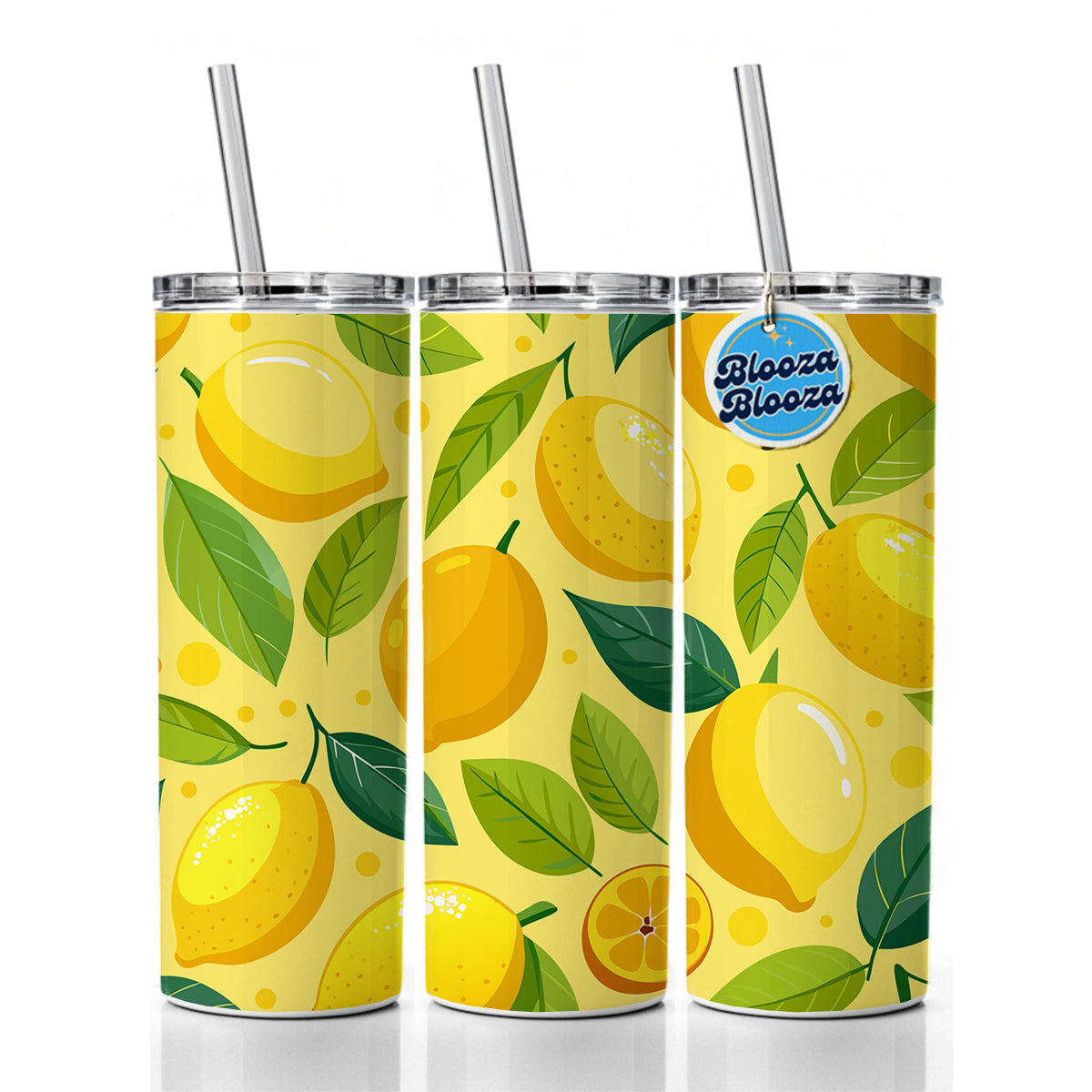 Lemons Fruit Scattered Pattern Skinny Tumbler 20oz with Straw Insulated Water Bottle Gift