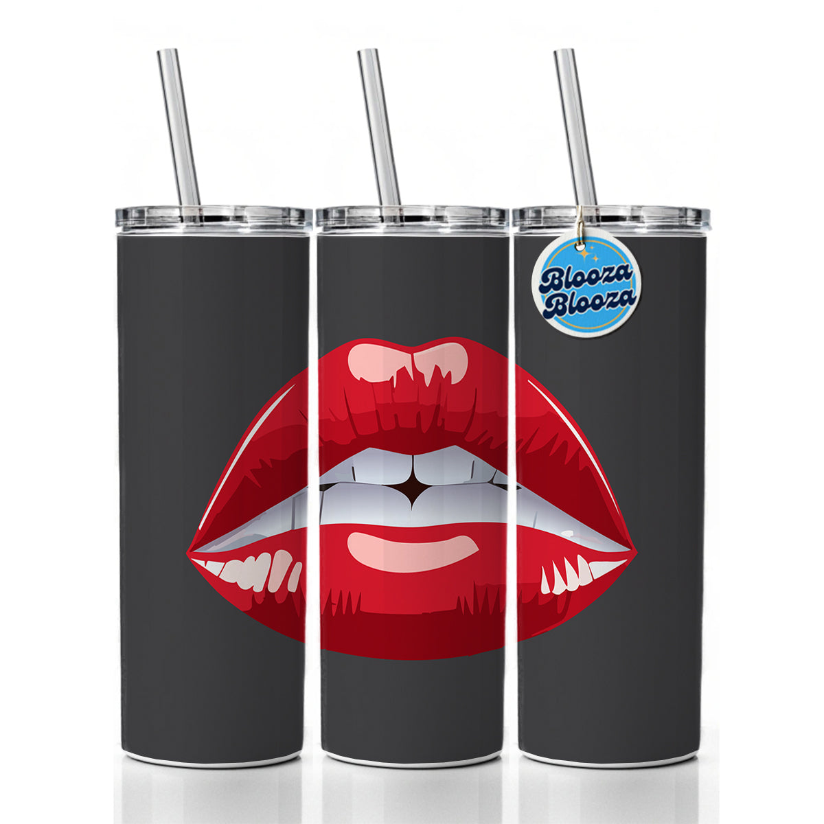 Lips Red Lipstick Mouth Skinny Tumbler 20oz with Straw Insulated Water Bottle Gift
