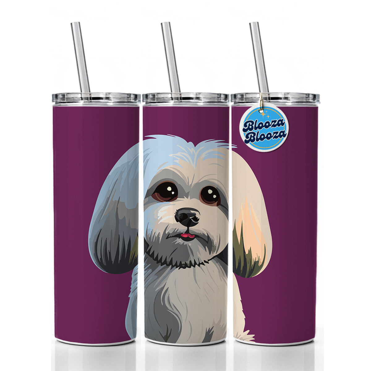 Maltese Dog Cute Skinny Tumbler 20oz with Straw Insulated Water Bottle Gift