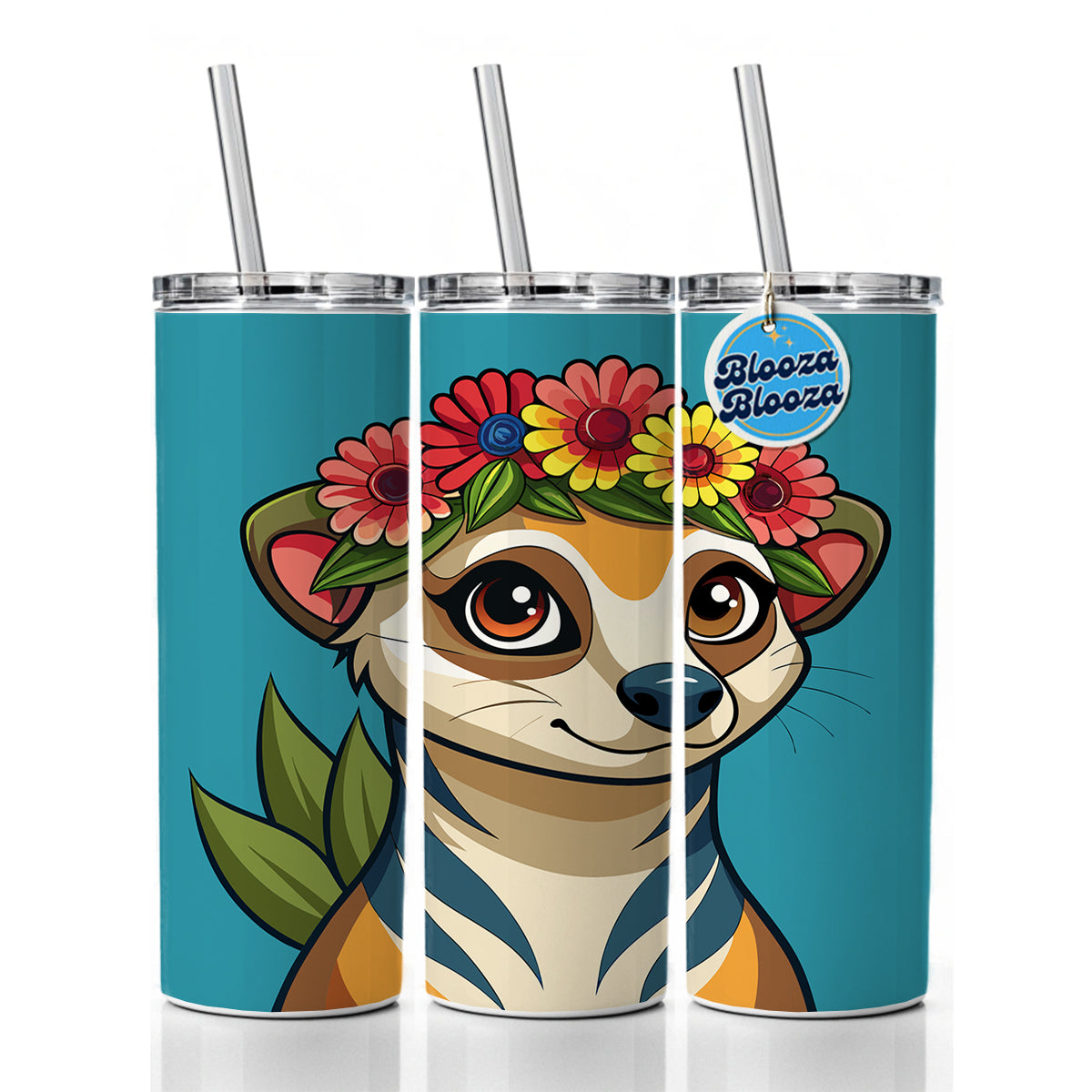 Meerkat Floral Flowers Skinny Tumbler 20oz with Straw Insulated Water Bottle Gift
