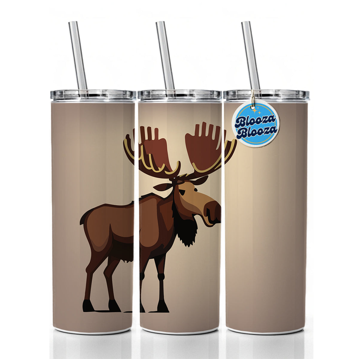Moose Standing Skinny Tumbler 20oz with Straw Insulated Water Bottle Gift