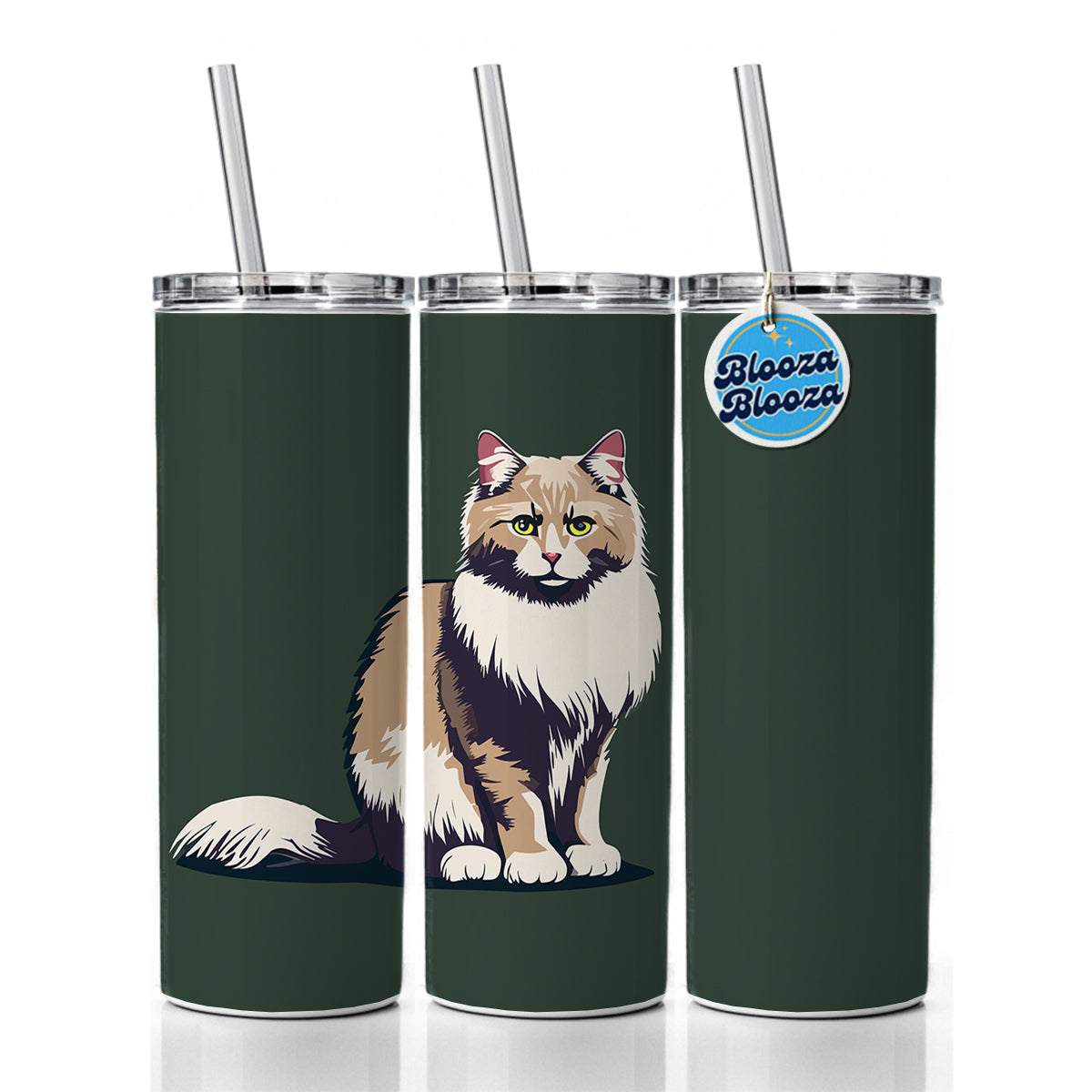 Norwegian Forest Cat Sitting Skinny Tumbler 20oz with Straw Insulated Water Bottle Gift