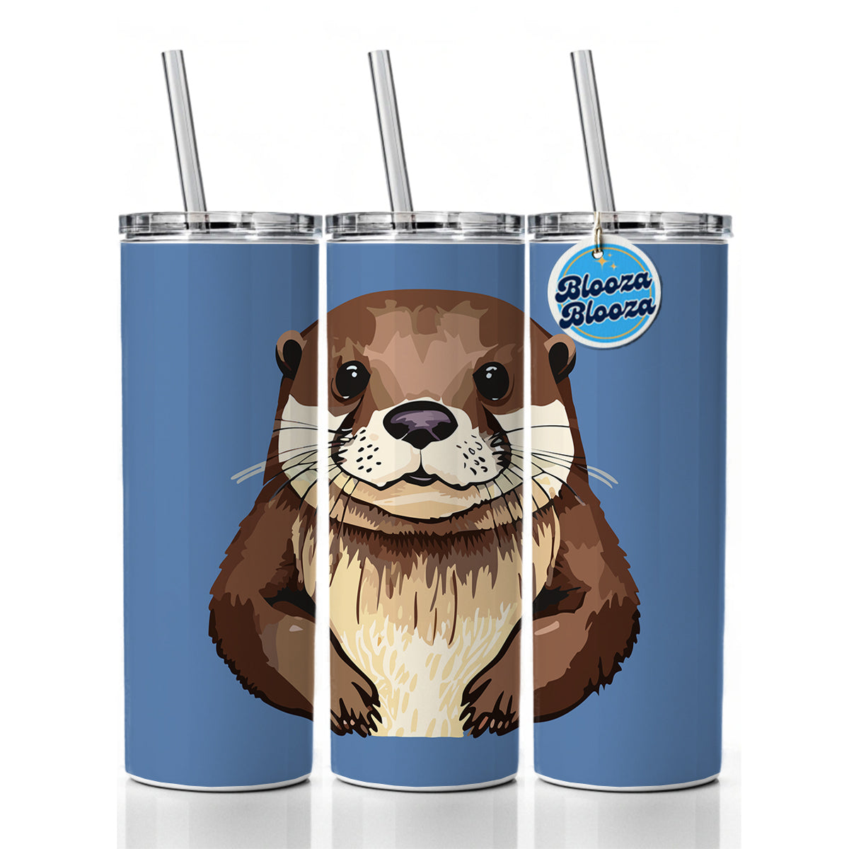 Otter Cute Staring Skinny Tumbler 20oz with Straw Insulated Water Bottle Gift