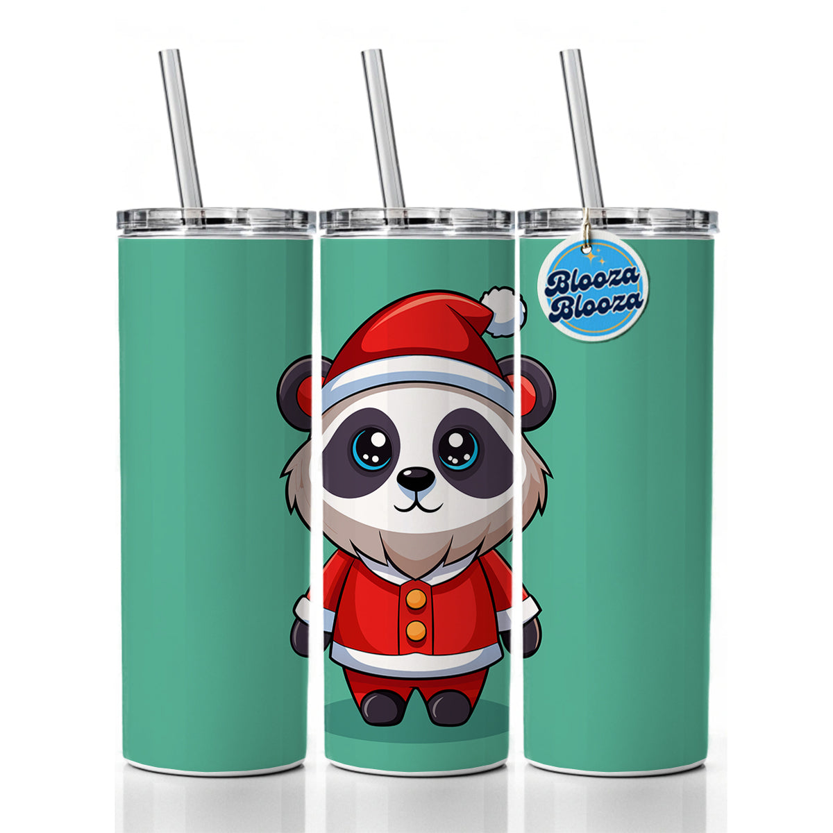 Panda Santa Christmas Skinny Tumbler 20oz with Straw Insulated Water Bottle Gift