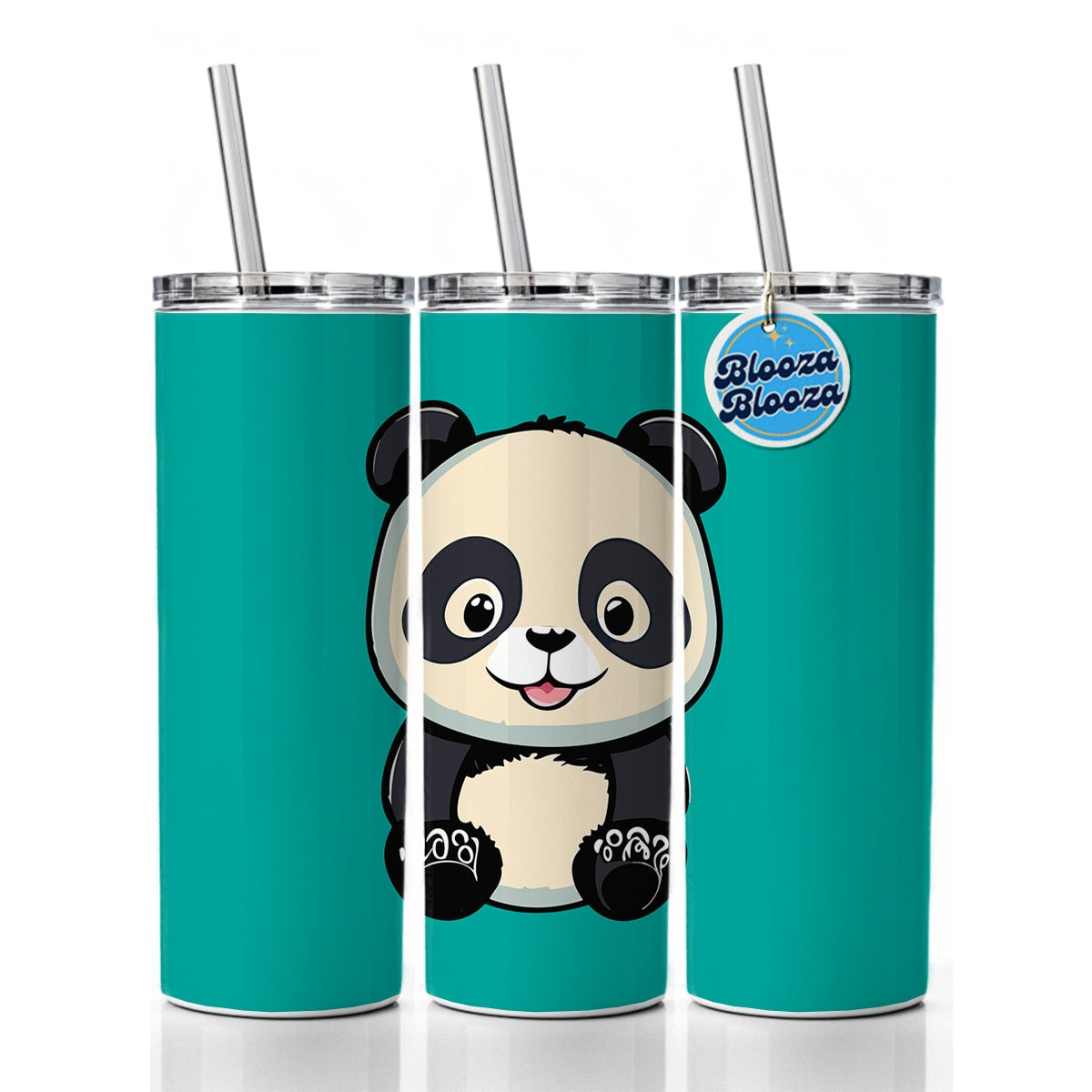 Panda Smiling Sitting Skinny Tumbler 20oz with Straw Insulated Water Bottle Gift