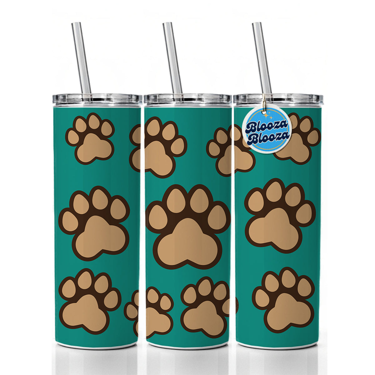 Paw Print Dogs Cats Skinny Tumbler 20oz with Straw Insulated Water Bottle Gift
