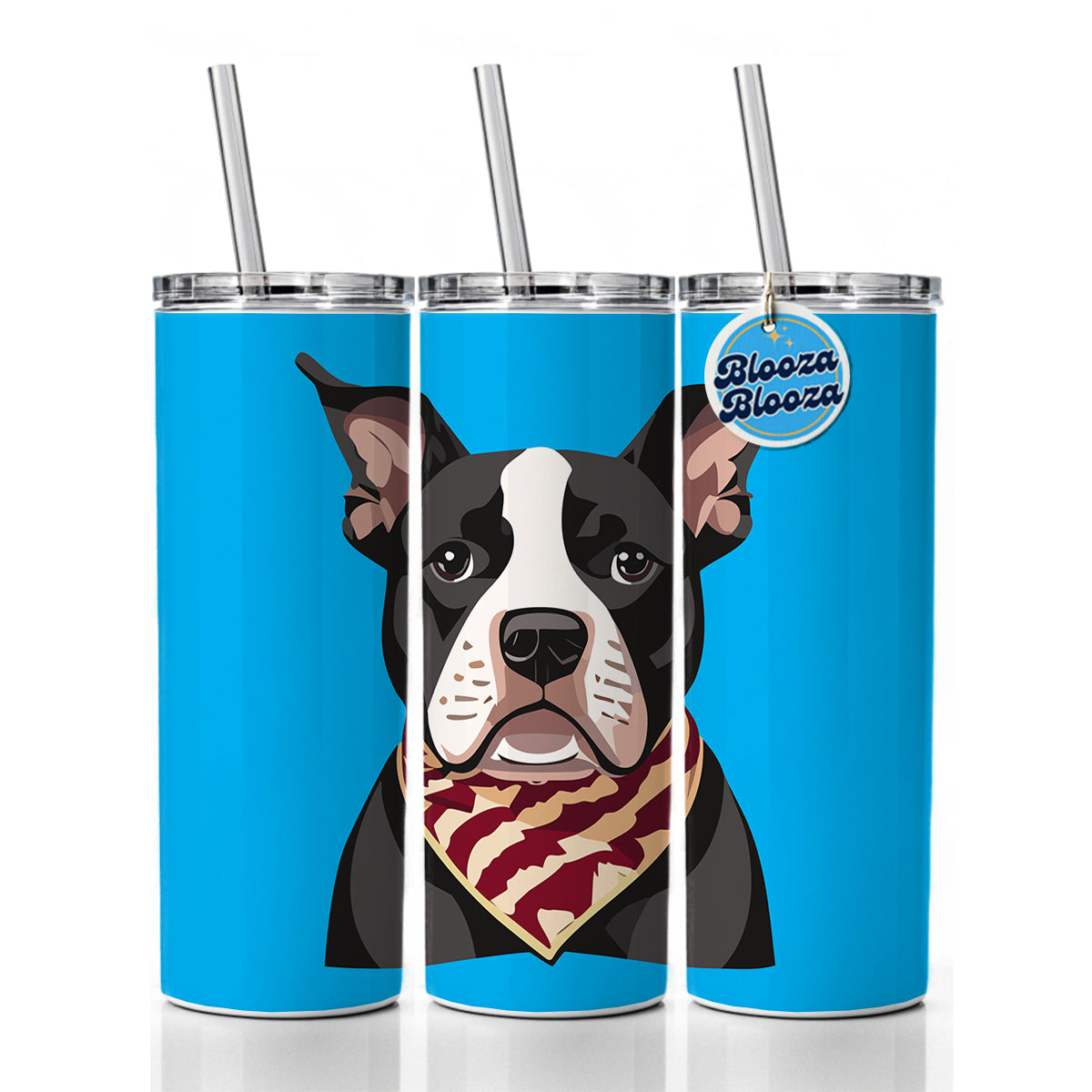 Pit Bull Dog Wearing Bandana Skinny Tumbler 20oz with Straw Insulated Water Bottle Gift