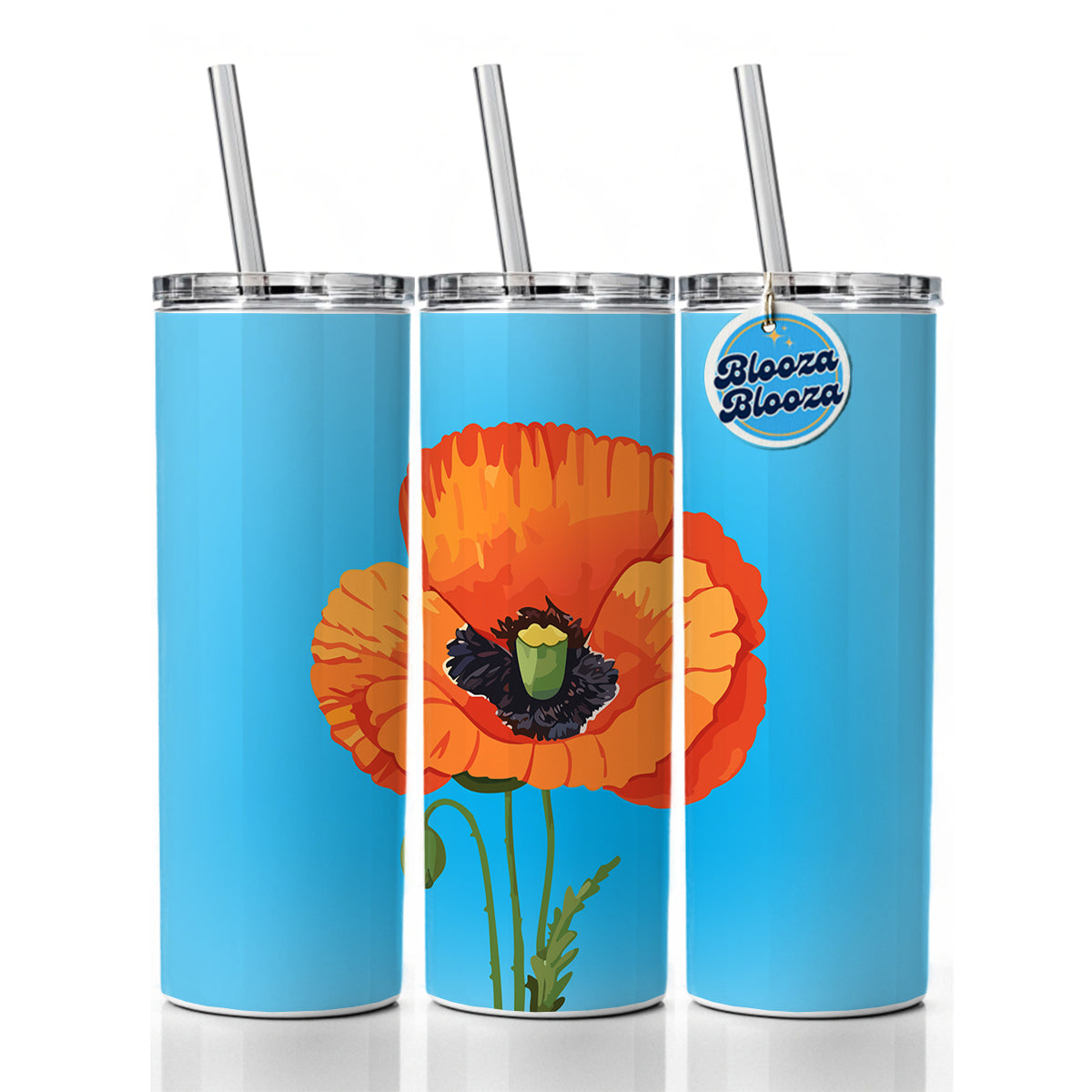 Poppy Flower Orange Skinny Tumbler 20oz with Straw Insulated Water Bottle Gift
