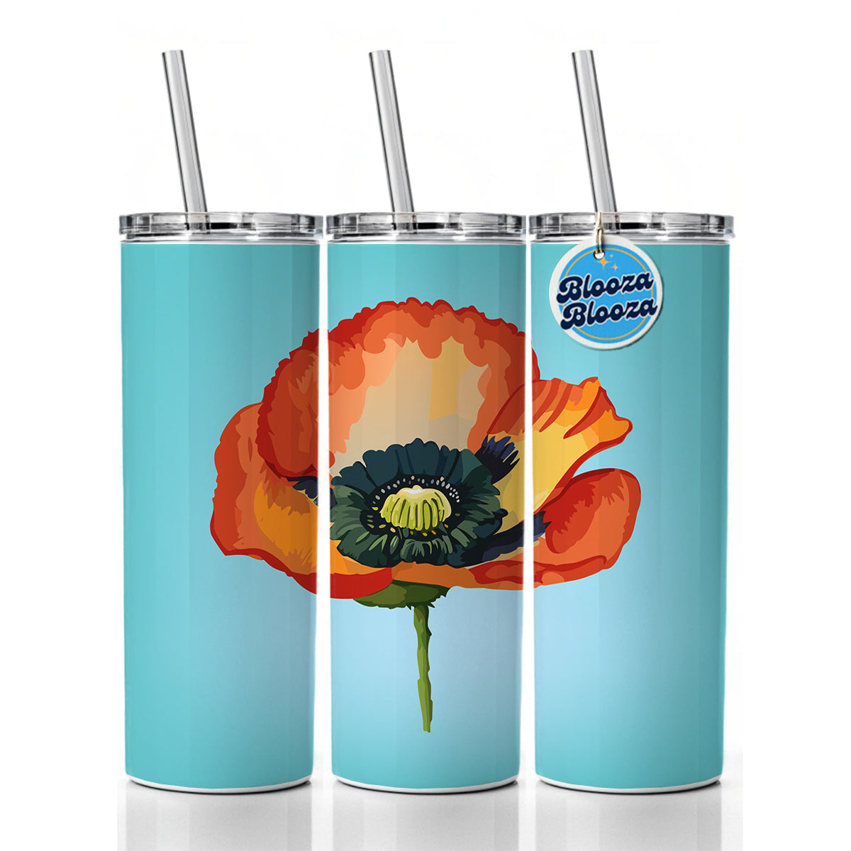 Poppy Icelandic Orange Flower Watercolor Skinny Tumbler 20oz with Straw Insulated Water Bottle Gift
