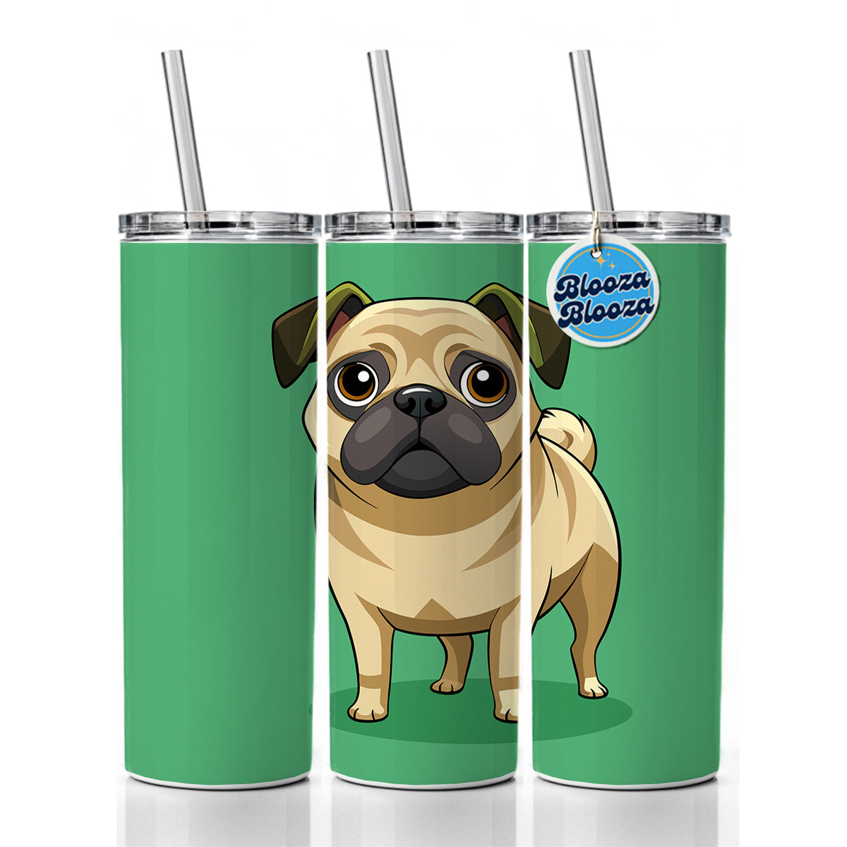 Pug Cute Standing Skinny Tumbler 20oz with Straw Insulated Water Bottle Gift