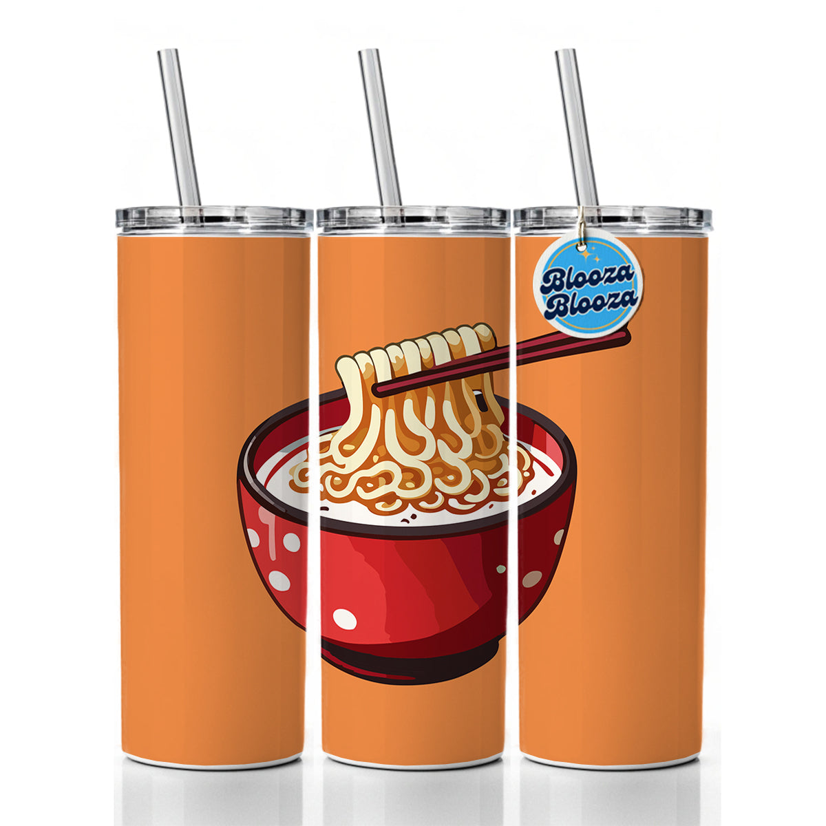 Ramen Red Bowl Chopsticks Food Skinny Tumbler 20oz with Straw Insulated Water Bottle Gift