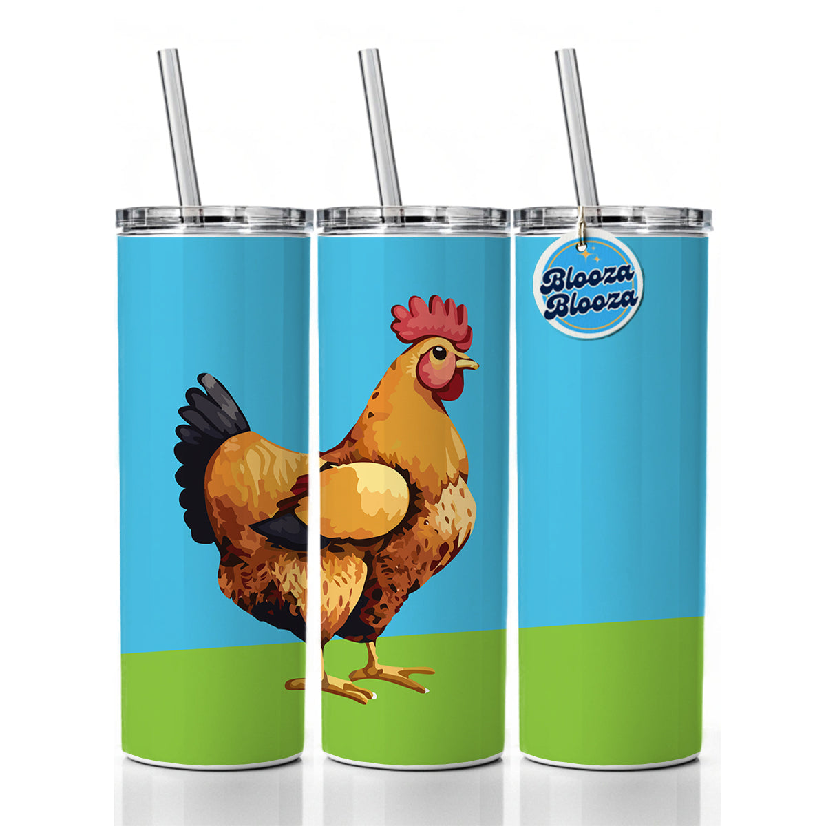 Rooster Chicken Profile Skinny Tumbler 20oz with Straw Insulated Water Bottle Gift