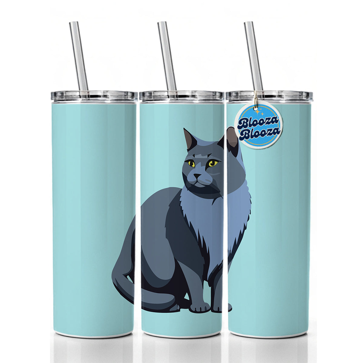 Russian Blue Cat Sitting Skinny Tumbler 20oz with Straw Insulated Water Bottle Gift