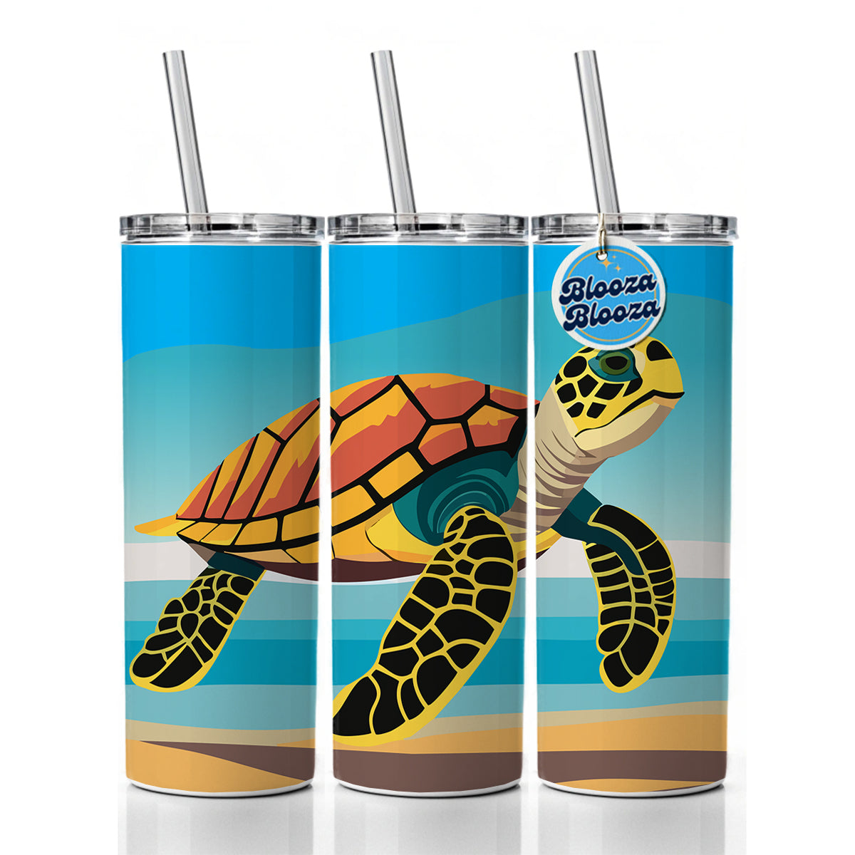 Sea Turtle Swimming Skinny Tumbler 20oz with Straw Insulated Water Bottle Gift