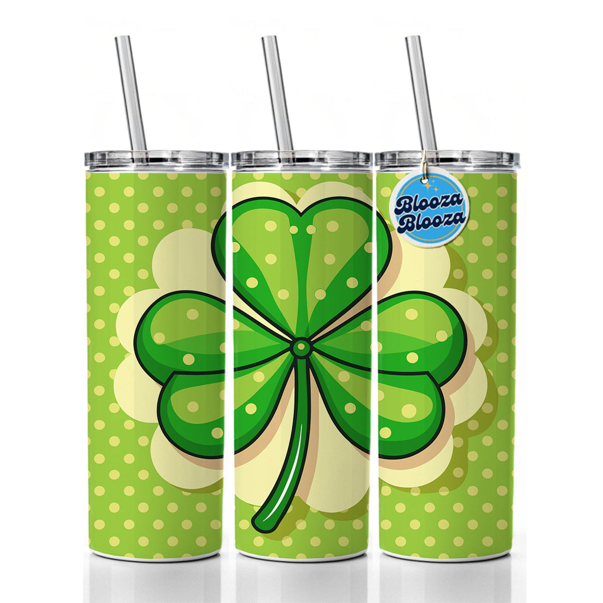 Shamrock on Polka Dot Background Saint Patrick's Day Skinny Tumbler 20oz with Straw Insulated Water Bottle Gift