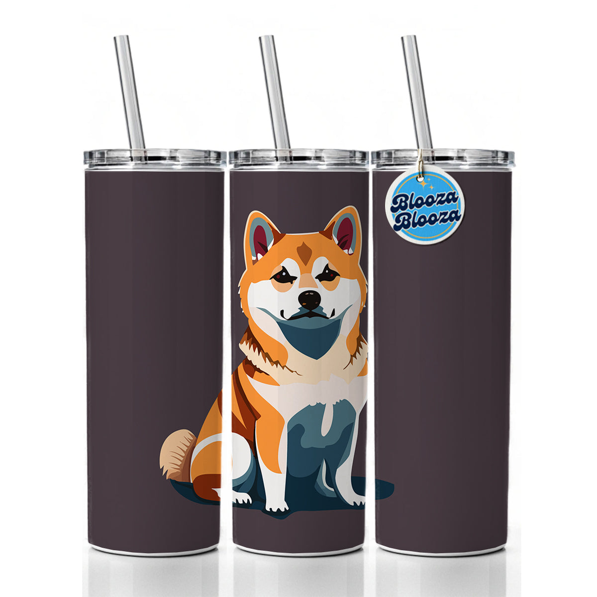 Shiba Inu Dog Sitting Skinny Tumbler 20oz with Straw Insulated Water Bottle Gift