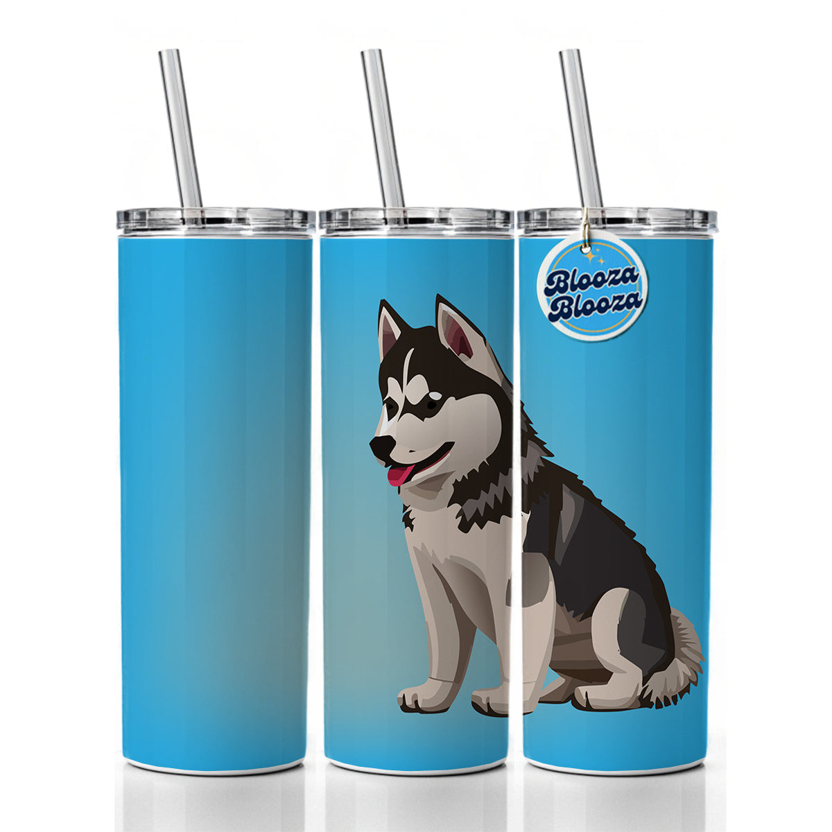 Siberian Husky Dog Sitting Skinny Tumbler 20oz with Straw Insulated Water Bottle Gift