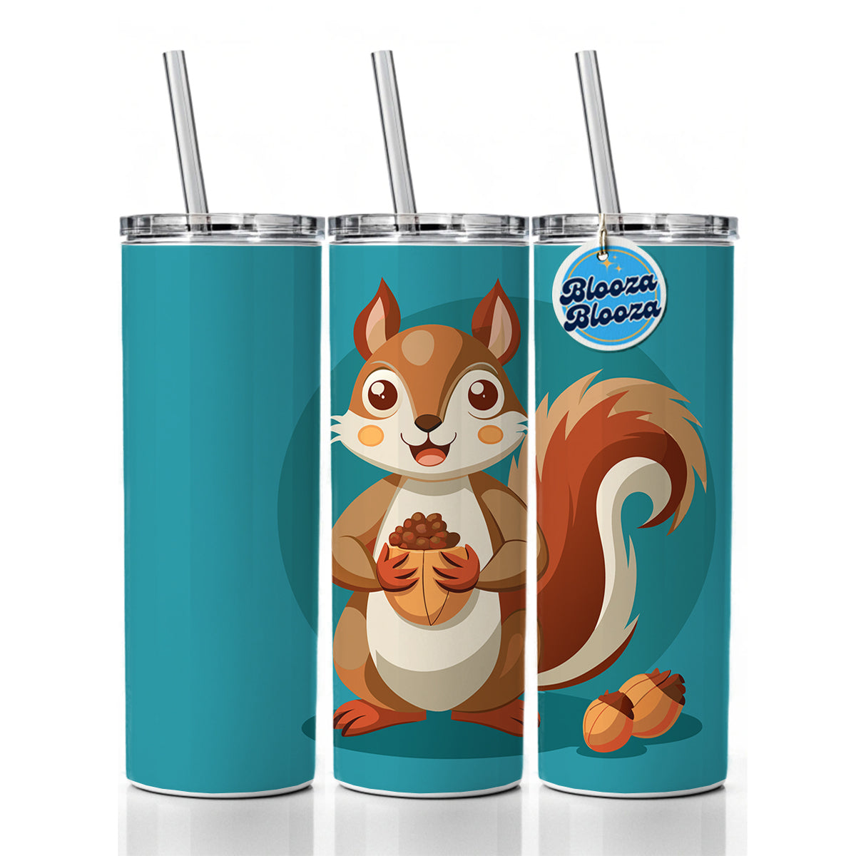 Squirrel with Nuts Smiling Skinny Tumbler 20oz with Straw Insulated Water Bottle Gift