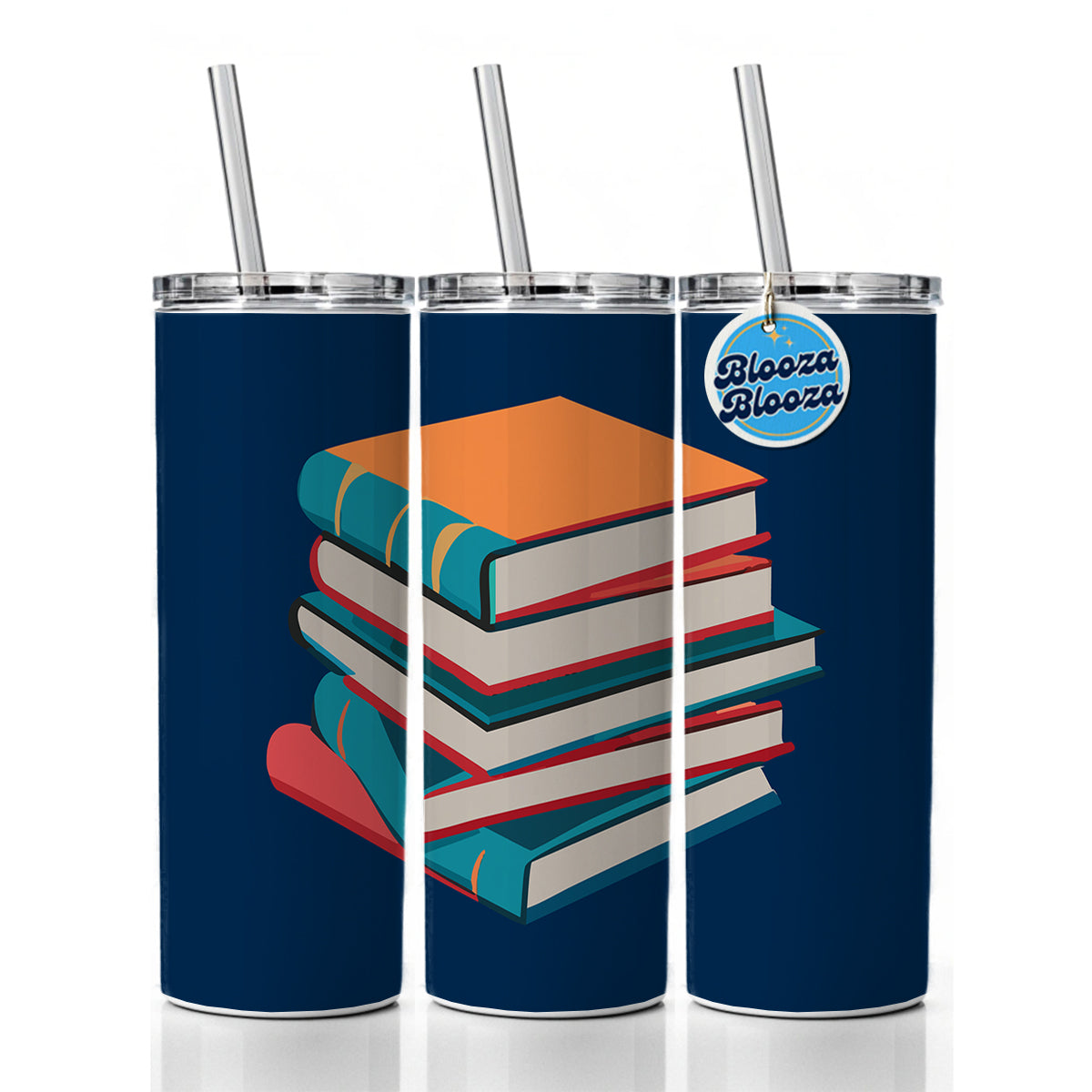 Stack of Books Reading Skinny Tumbler 20oz with Straw Insulated Water Bottle Gift