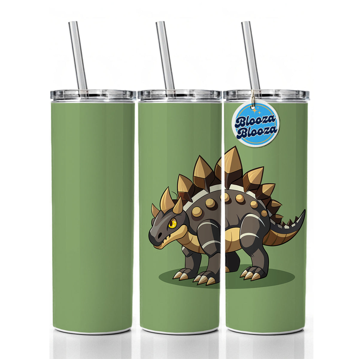 Stegosaurus Armored Dinosaur Skinny Tumbler 20oz with Straw Insulated Water Bottle Gift