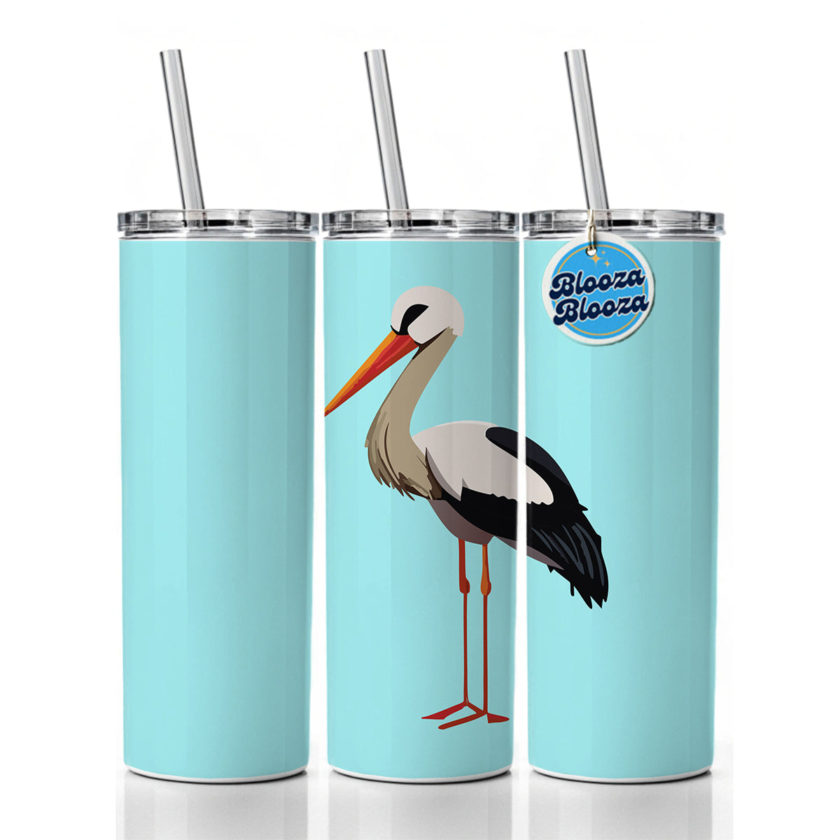 Stork Bird Profile Skinny Tumbler 20oz with Straw Insulated Water Bottle Gift