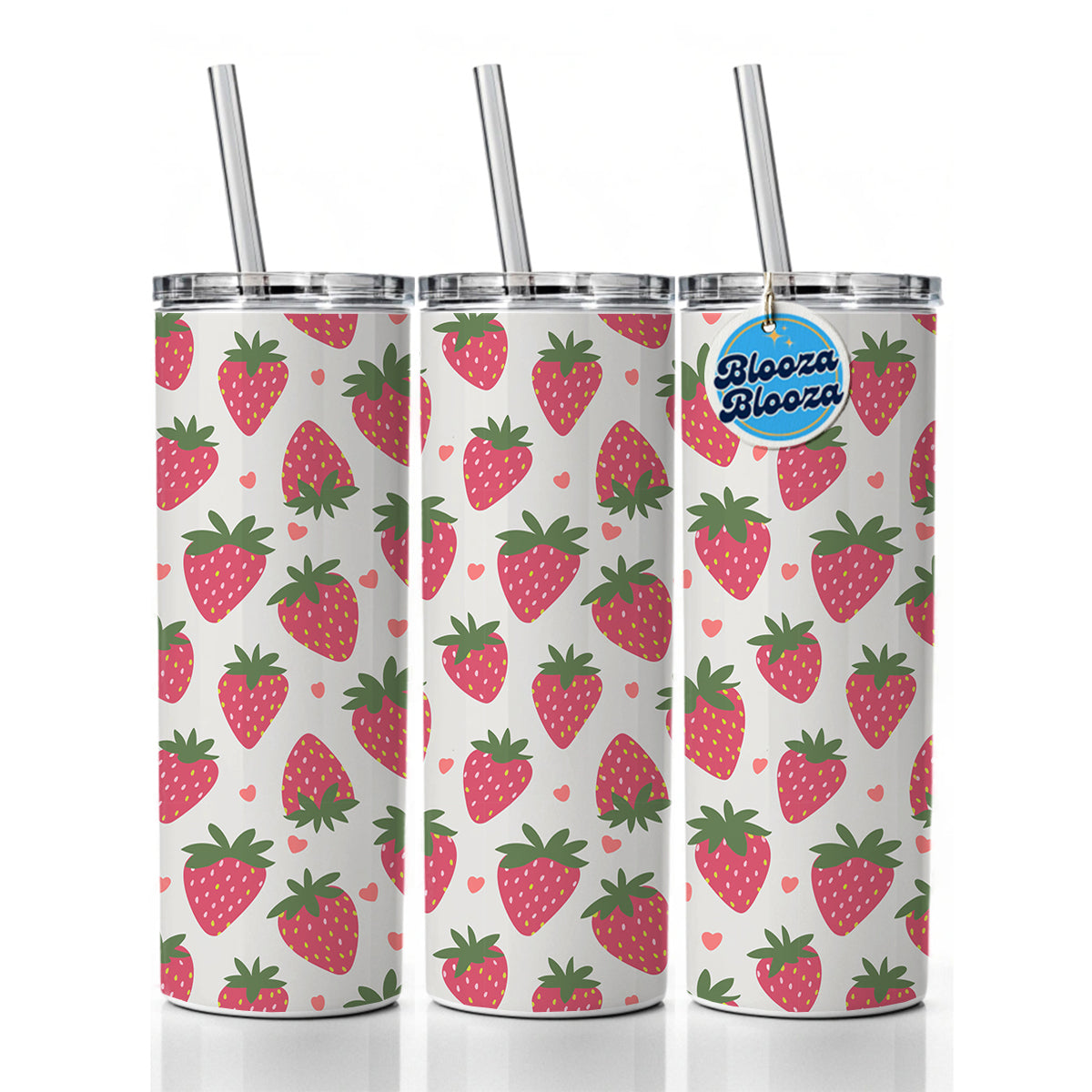 Strawberries Strawberry Hearts Pattern Skinny Tumbler 20oz with Straw Insulated Water Bottle Gift