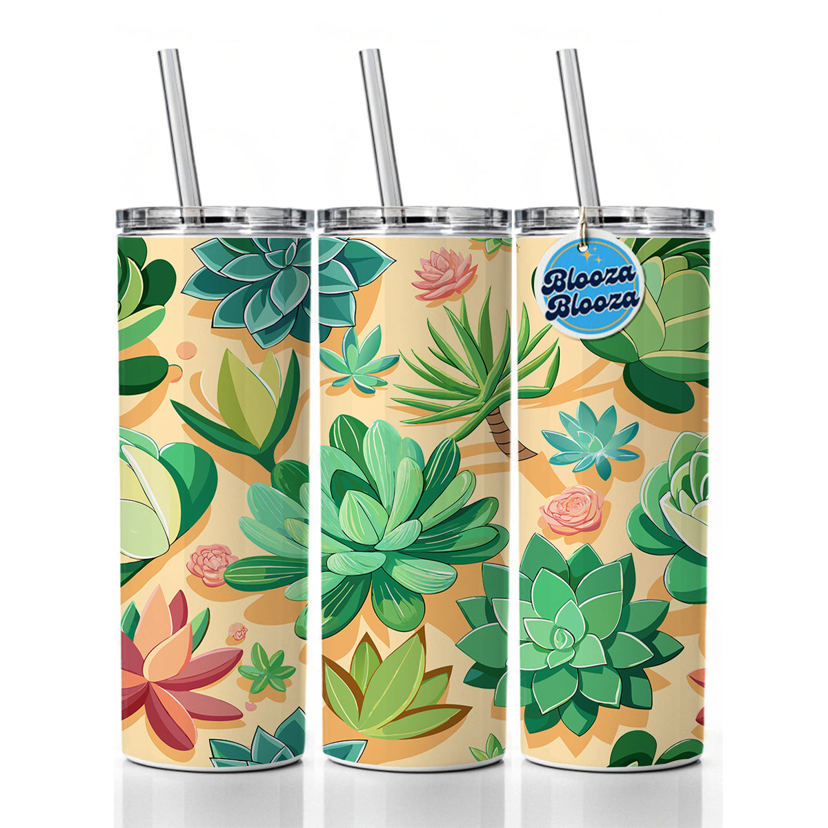 Succulents Scattered Pattern Skinny Tumbler 20oz with Straw Insulated Water Bottle Gift