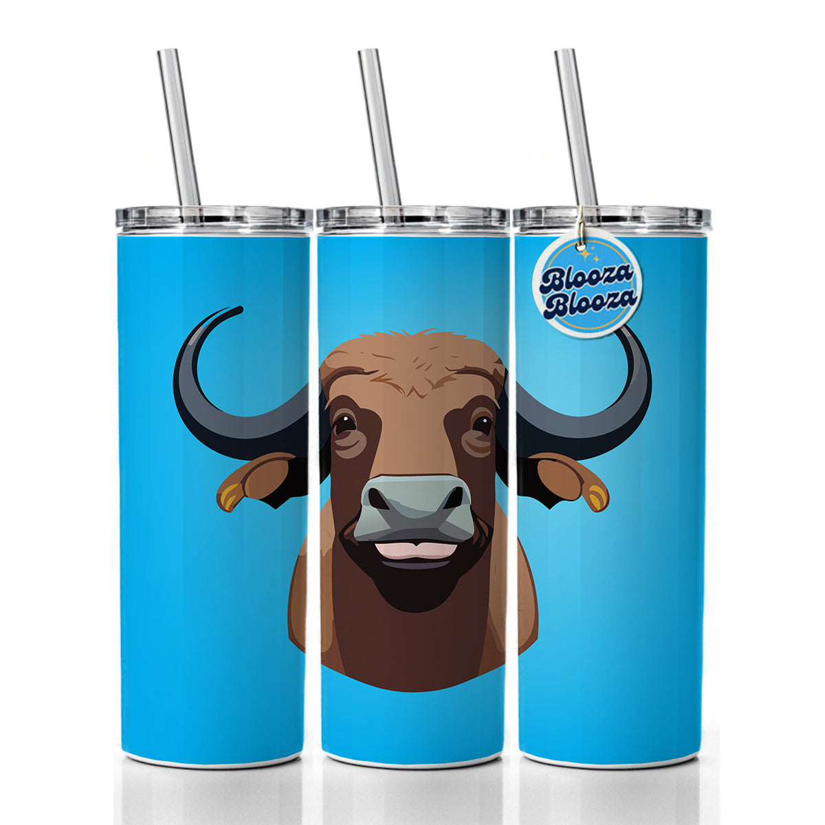 Water Buffalo Smiling Skinny Tumbler 20oz with Straw Insulated Water Bottle Gift