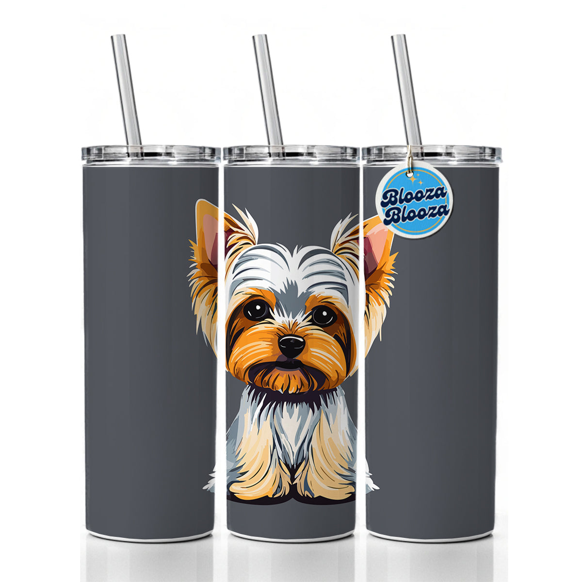 Yorkshire Terrier Dog Sitting Skinny Tumbler 20oz with Straw Insulated Water Bottle Gift