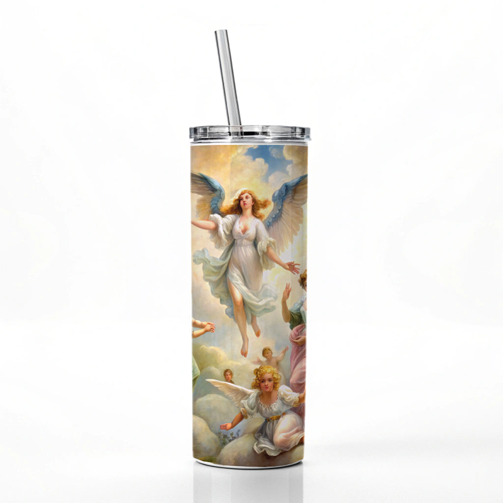 Angels Painting Watercolor Skinny Tumbler 20oz with Straw Insulated Water Bottle Gift