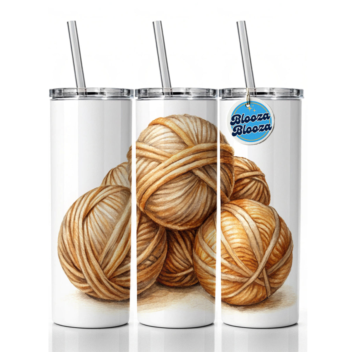 Balls Of Tan Yarn Knitting Crochet Watercolor Skinny Tumbler 20oz with Straw Insulated Water Bottle Gift